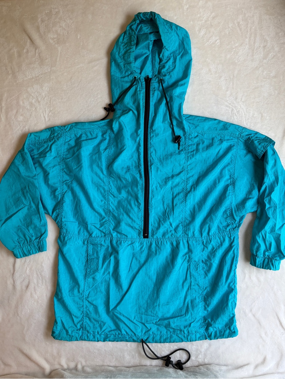 Vintage 90s THE CUBE Crinkle Nylon Half-Zip Anorak Windbreaker Jacket Teal M